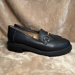 Rachel‎ Zoe Mila Black Vegan Lug Sole Silver Horsebit Slip On Loafers Shoes 9M